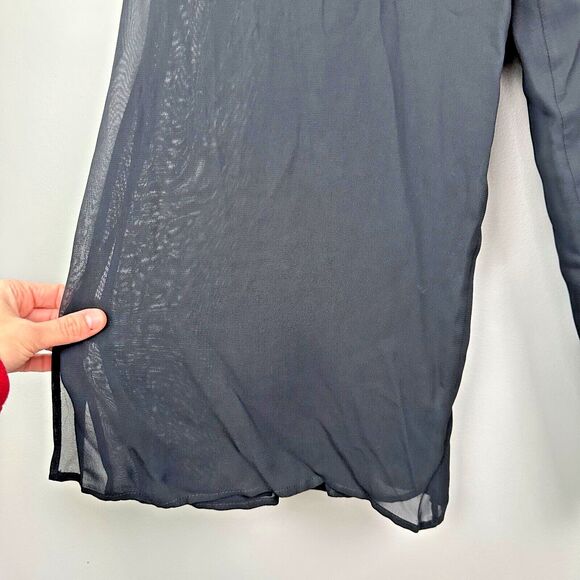 Vtg Tadashi 2pc Taffeta Ruched Blouse Wide Leg Sheer Pant Outfit Womens 4 Formal - Picture 6 of 11